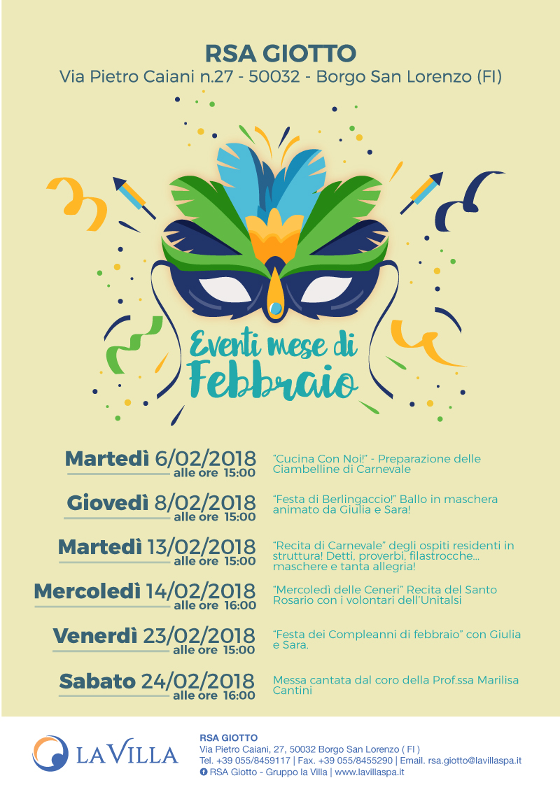 RSA Giotto – Gli eventi di Febbraio da non lasciarsi sfuggire