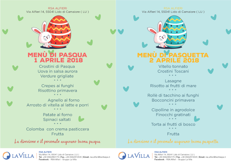 Pasqua e Pasquetta all’Alfieri, ecco i menu