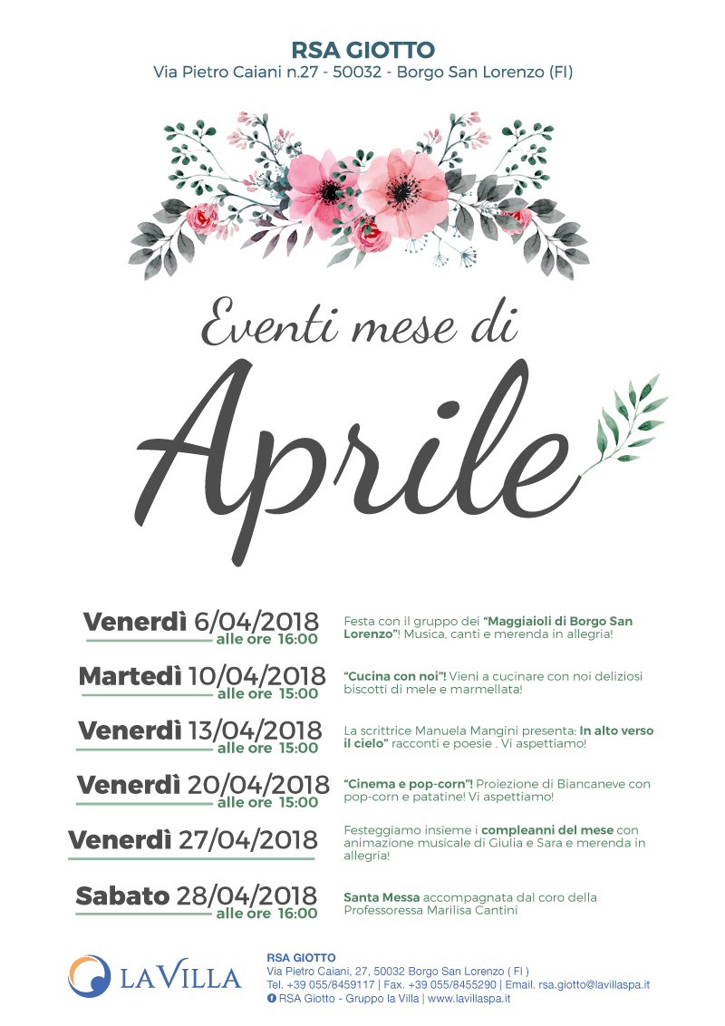 Gli eventi di Aprile alla Giotto