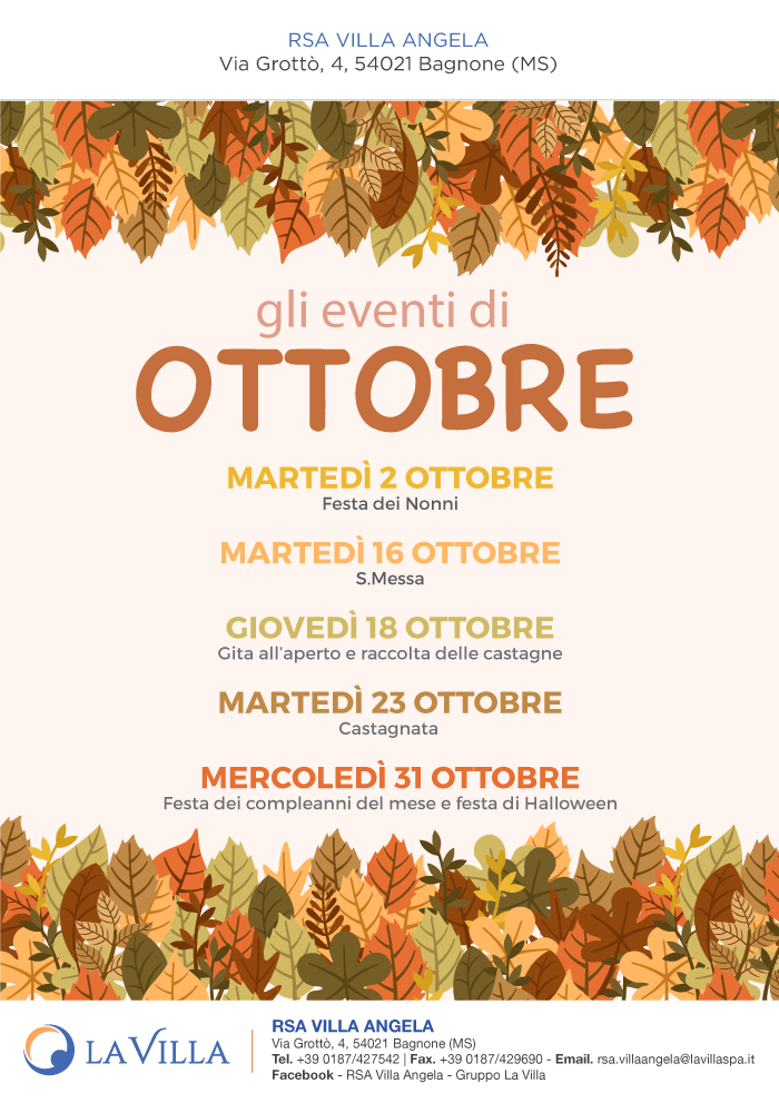 Gli eventi di Ottobre all’RSA Villa Angela