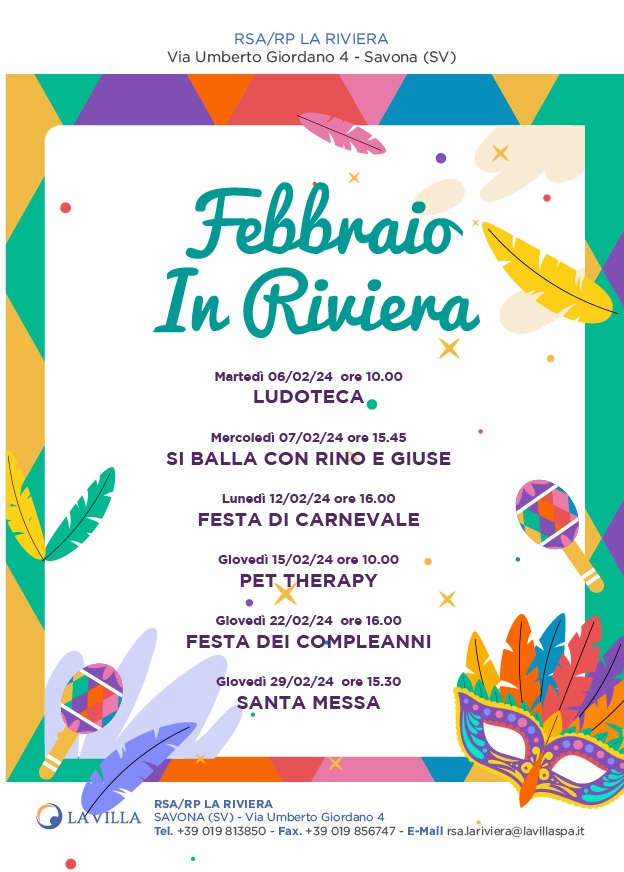 Locandina Eventi Febbraio Rsa La Riviera Savona