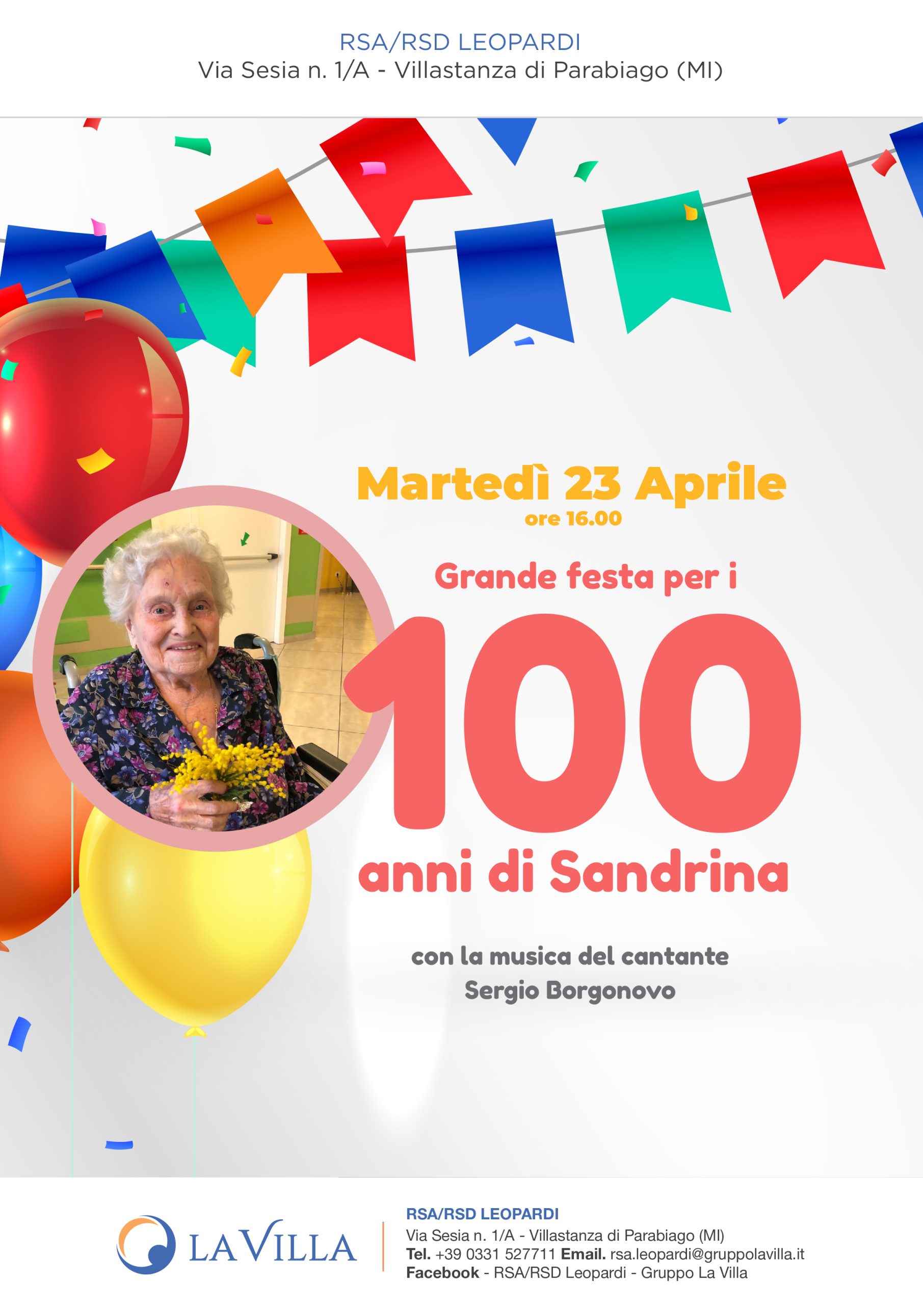 100 anni Sandrina Roggiani RSA Leopardi - Locandina