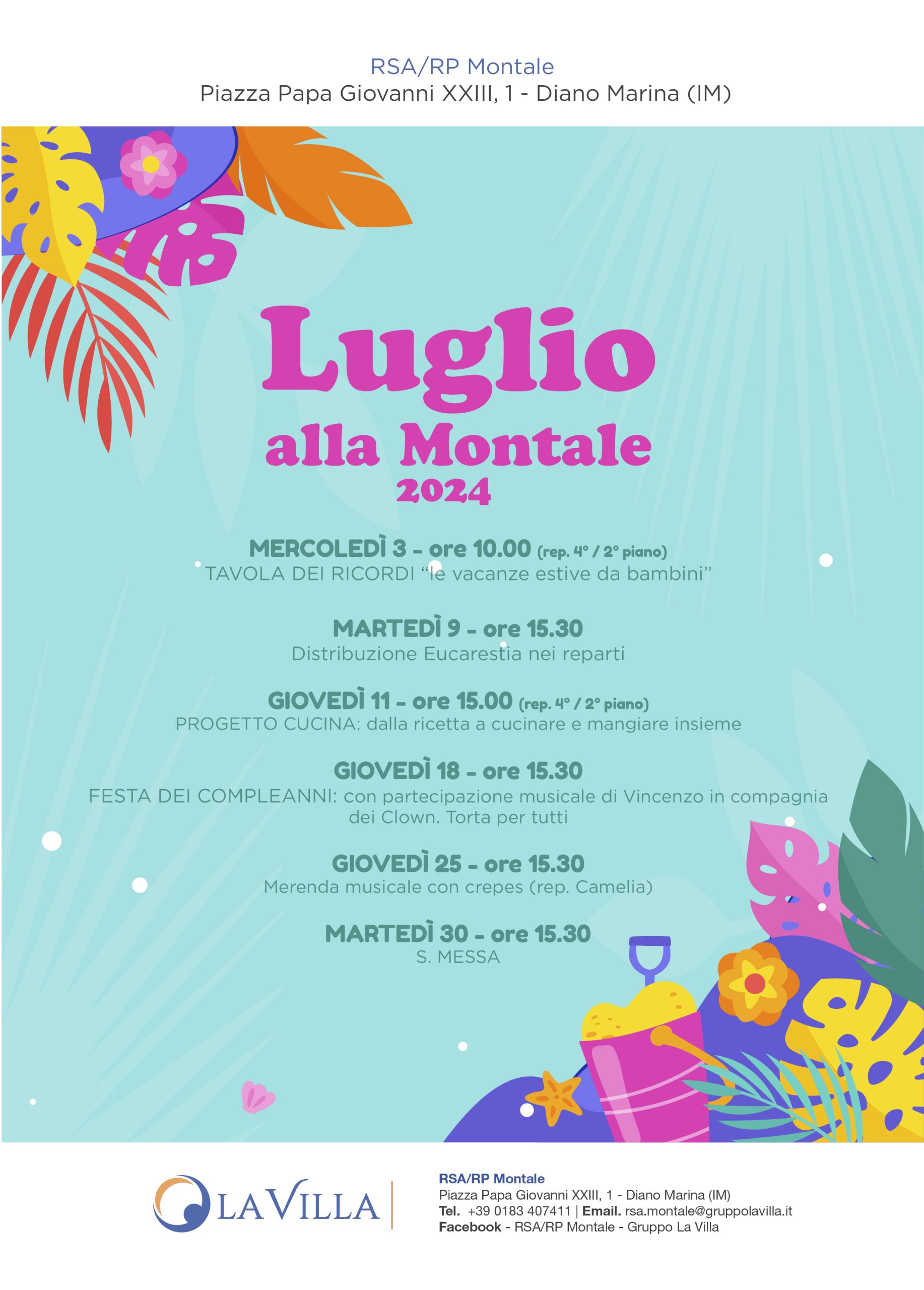 locandina eventi luglio 2024 Rsa Montale Imperia