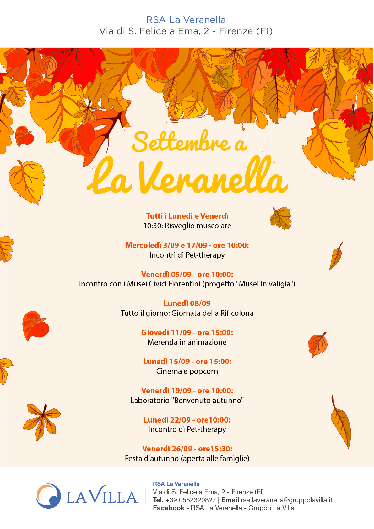 Programma eventi settembre 2025 RSA La Veranella_Firenze