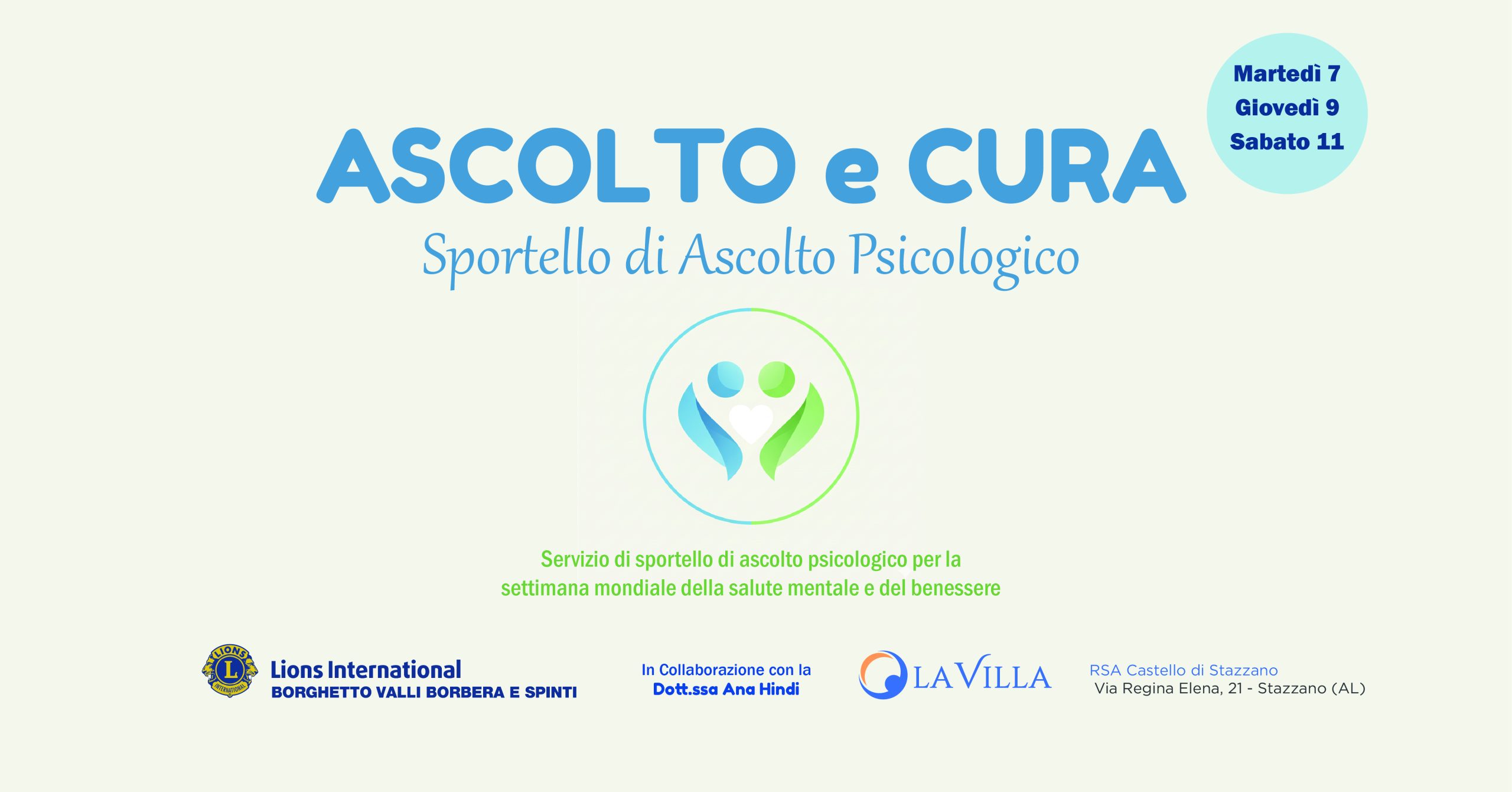 “Ascolto e Cura”: sportello psicologico a RSA Castello di Stazzano