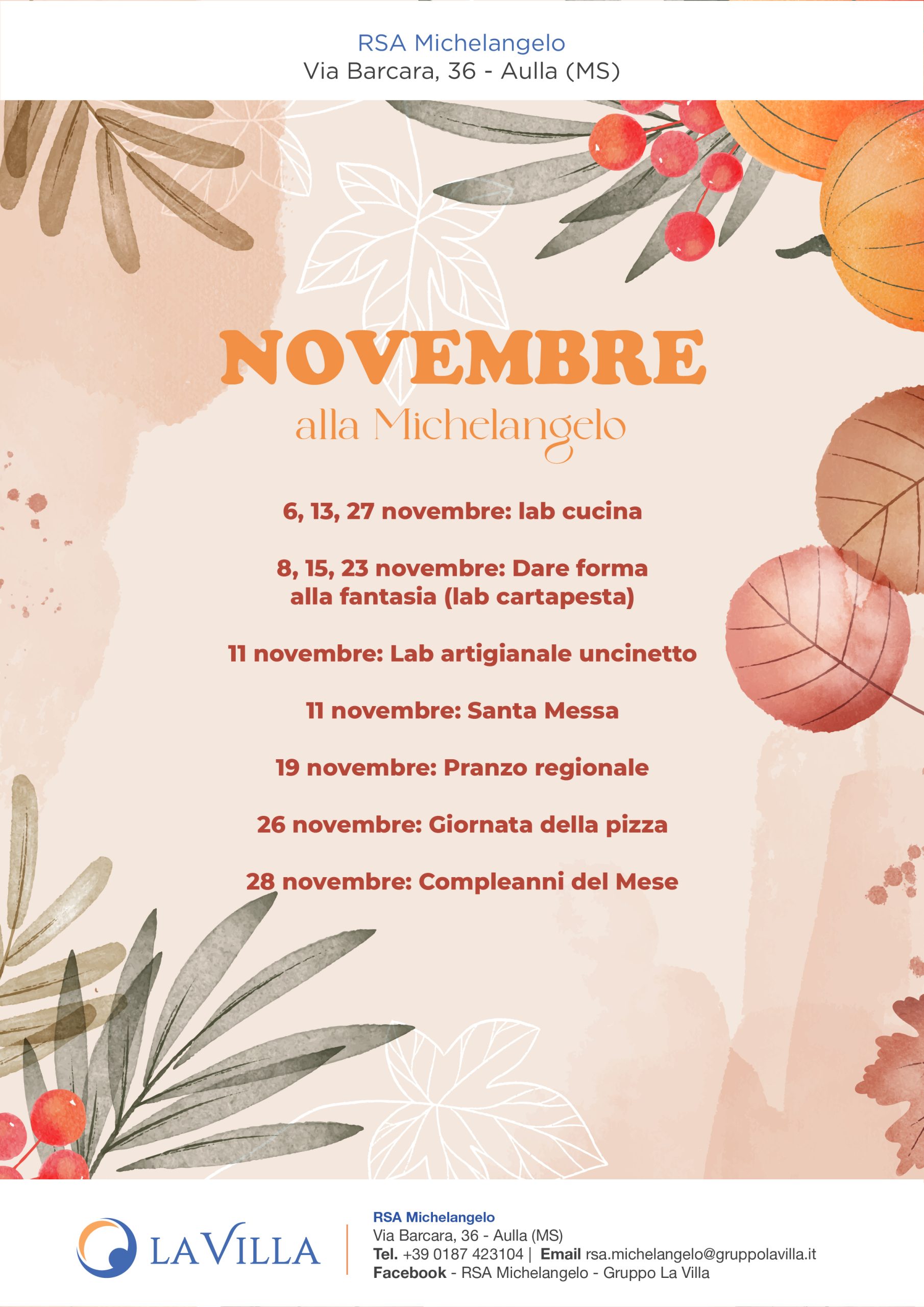 Locandina eventi novembre 2025 rsa michelangelo