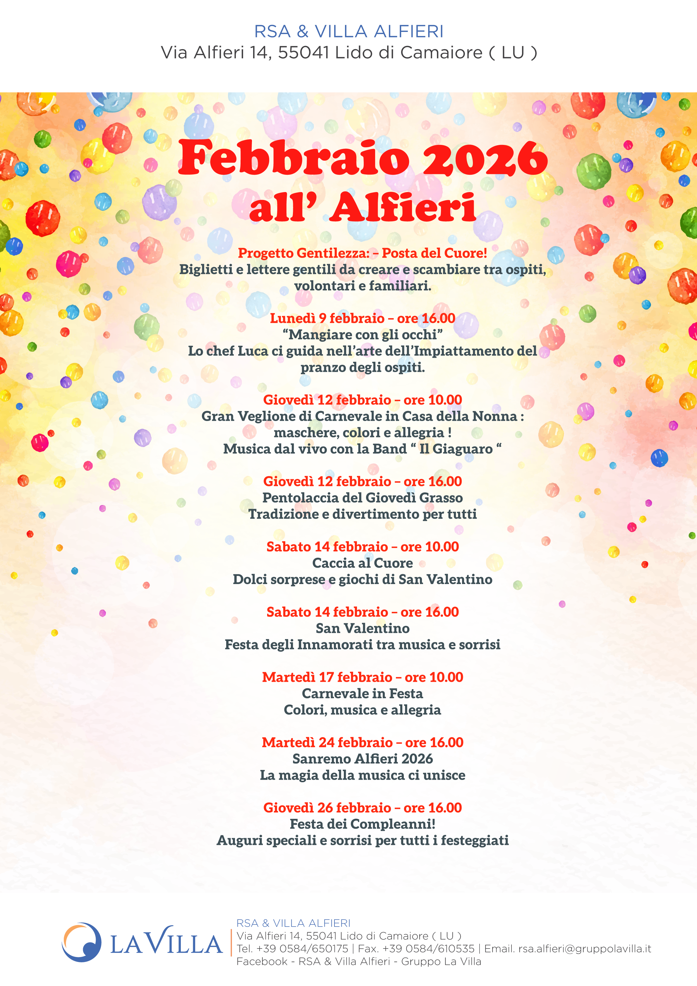locandina eventi febbraio 2026 rsa villa alfieri