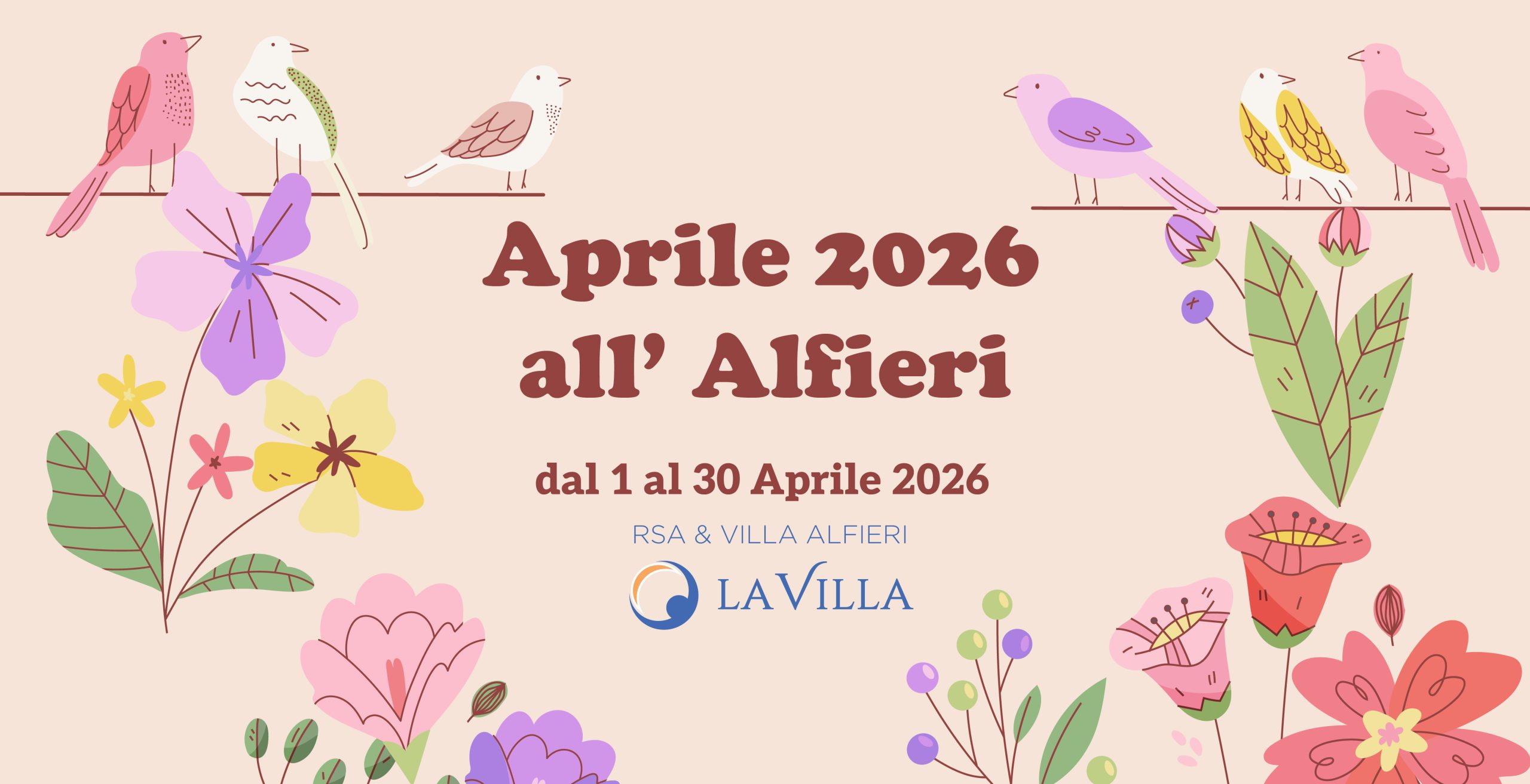 Il calendario eventi di aprile 2026 a RSA & Villa Alfieri